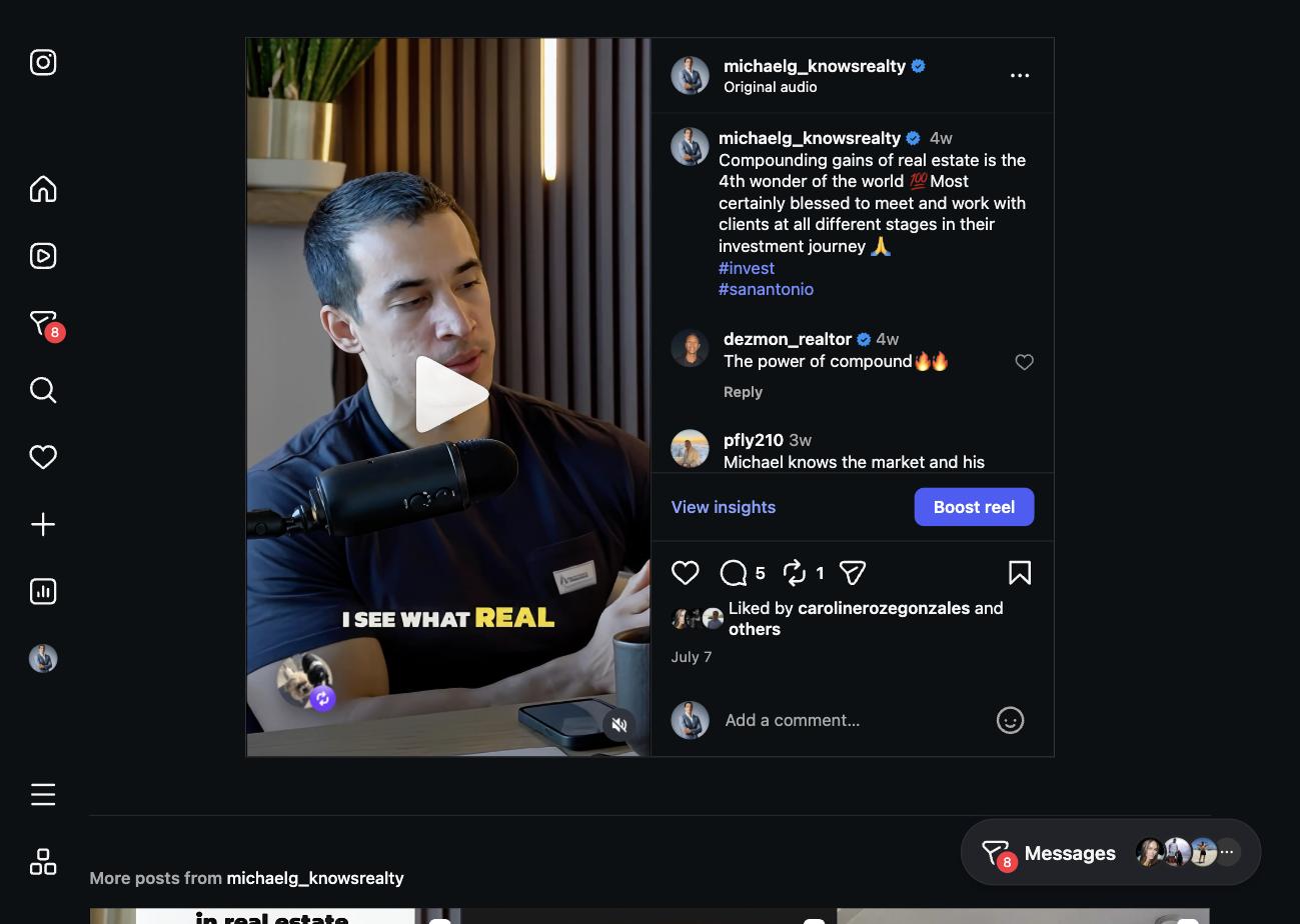 Michael Gonzales Instagram reel: Compounding gains of real estate